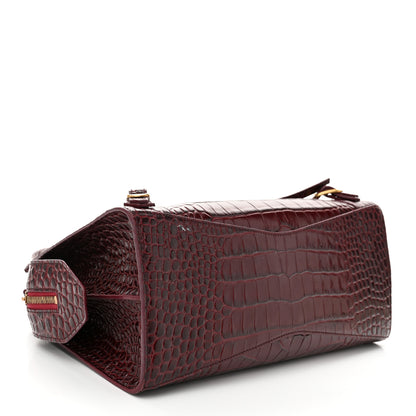 Balenciaga Shiny Supple Calfskin Crocodile Embossed Classic Gold Hardware S City Dark Red 4 of 10