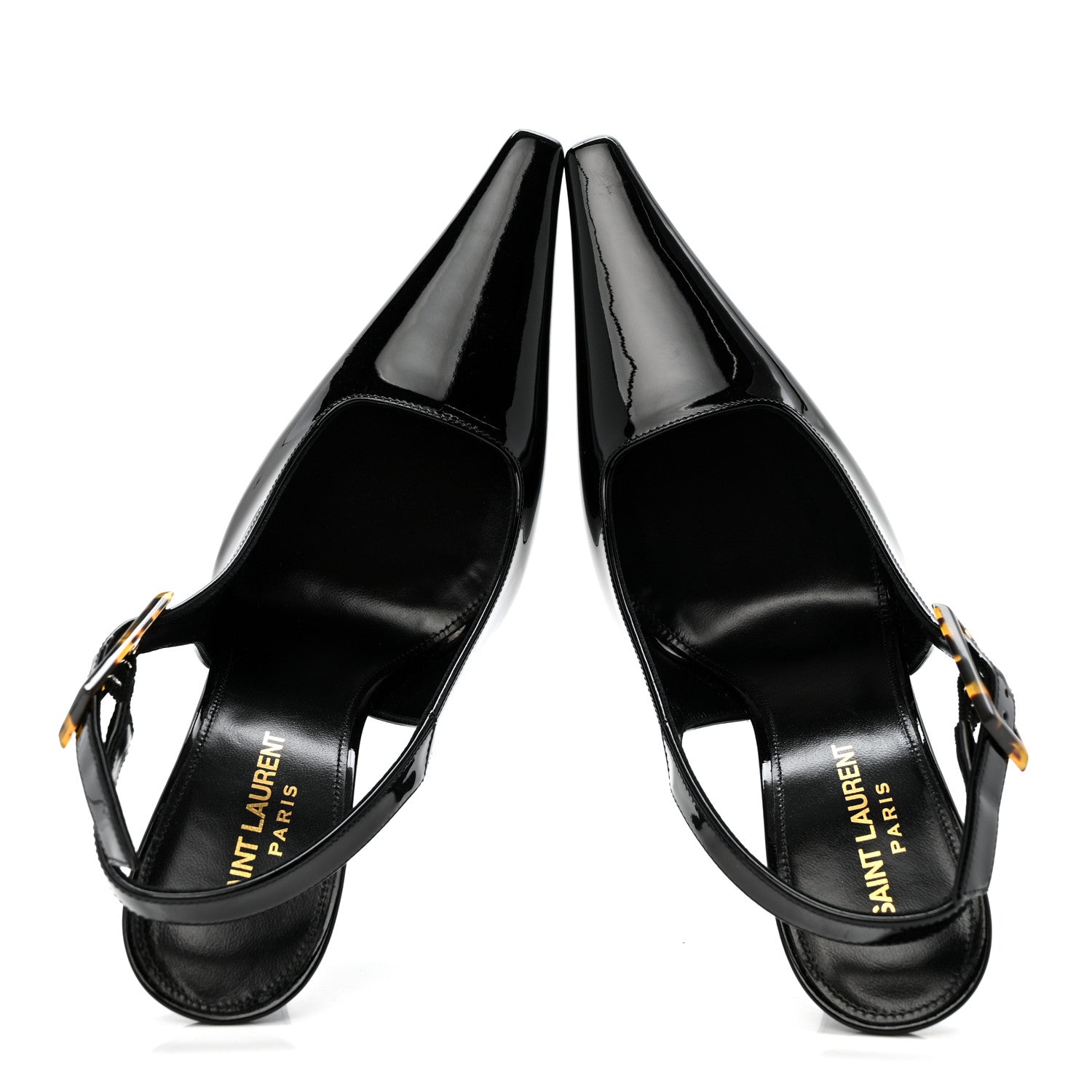 Saint Laurent Vernice Gloss Dune 110 Slingback Pumps 38 Black 3 of 12