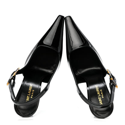 Saint Laurent Vernice Gloss Dune 110 Slingback Pumps 38 Black 3 of 12
