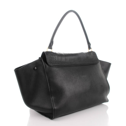 Celine Crocodile Embossed Calfskin Large Trapeze Black 3 of 10
