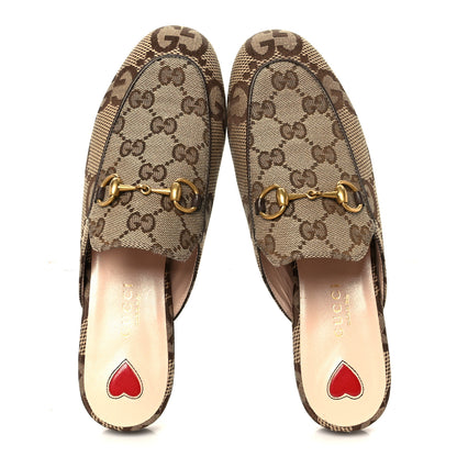 Gucci Monogram Jumbo GG Malaga Kid Womens Princetown Slippers 35 Camel Ebony New Acero Beige 2 of 10