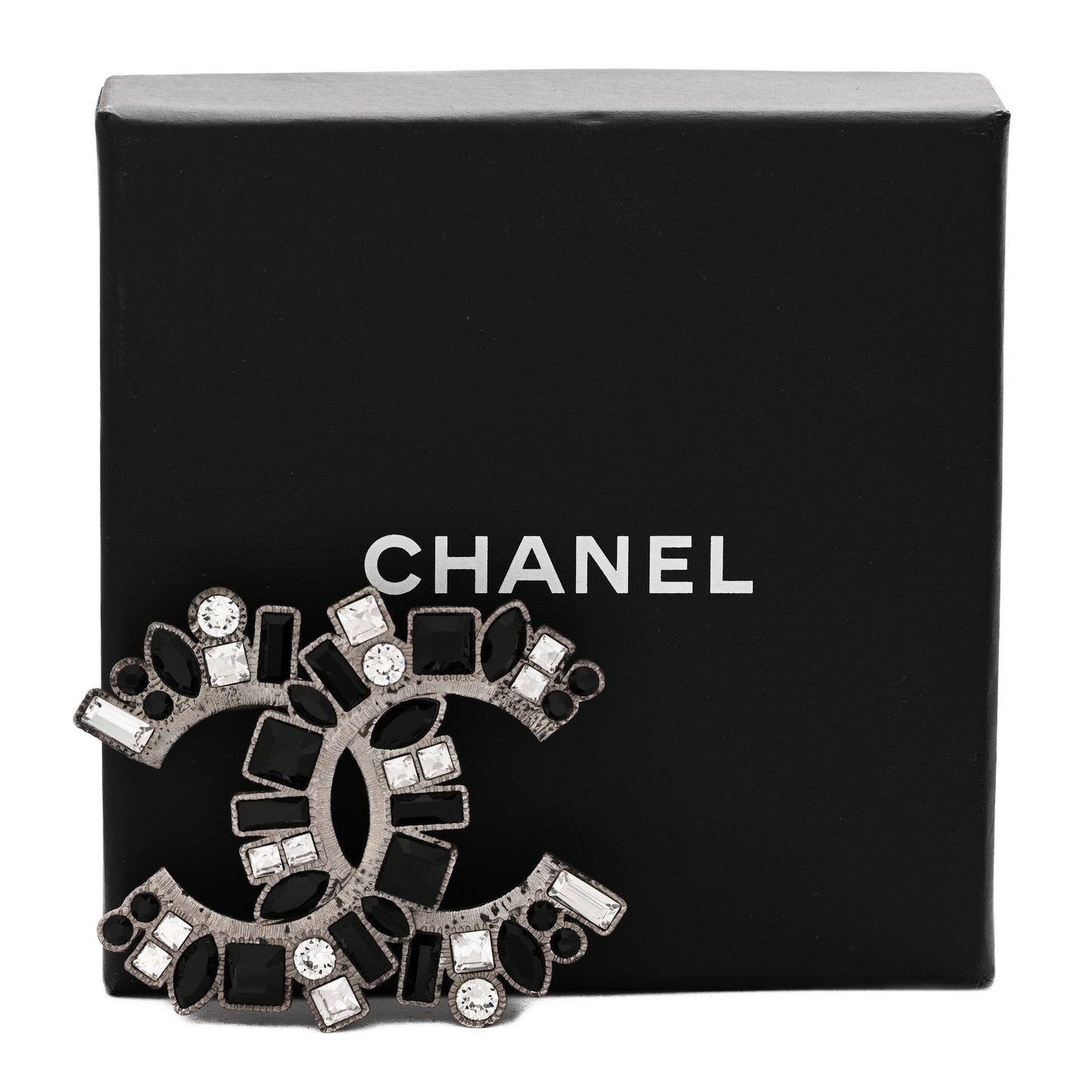 Baguette Crystal CC Brooch Black Silver