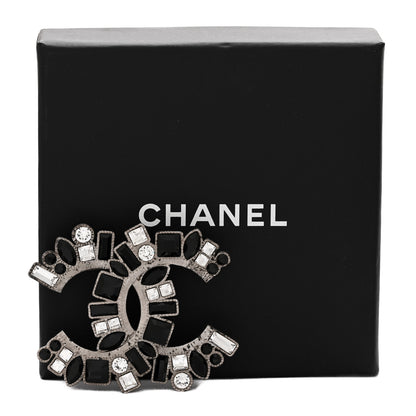 Chanel Baguette Crystal CC Brooch Black Silver 4 of 4