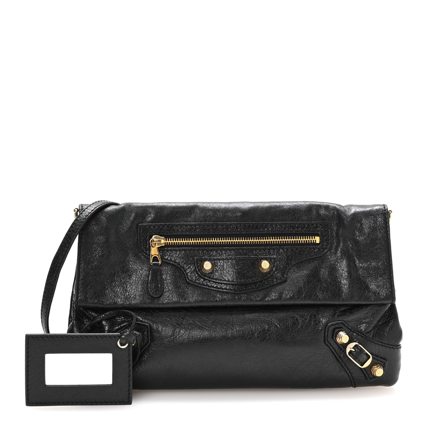 Agneau Giant 12 Gold Hardware Envelope Strap Clutch Black