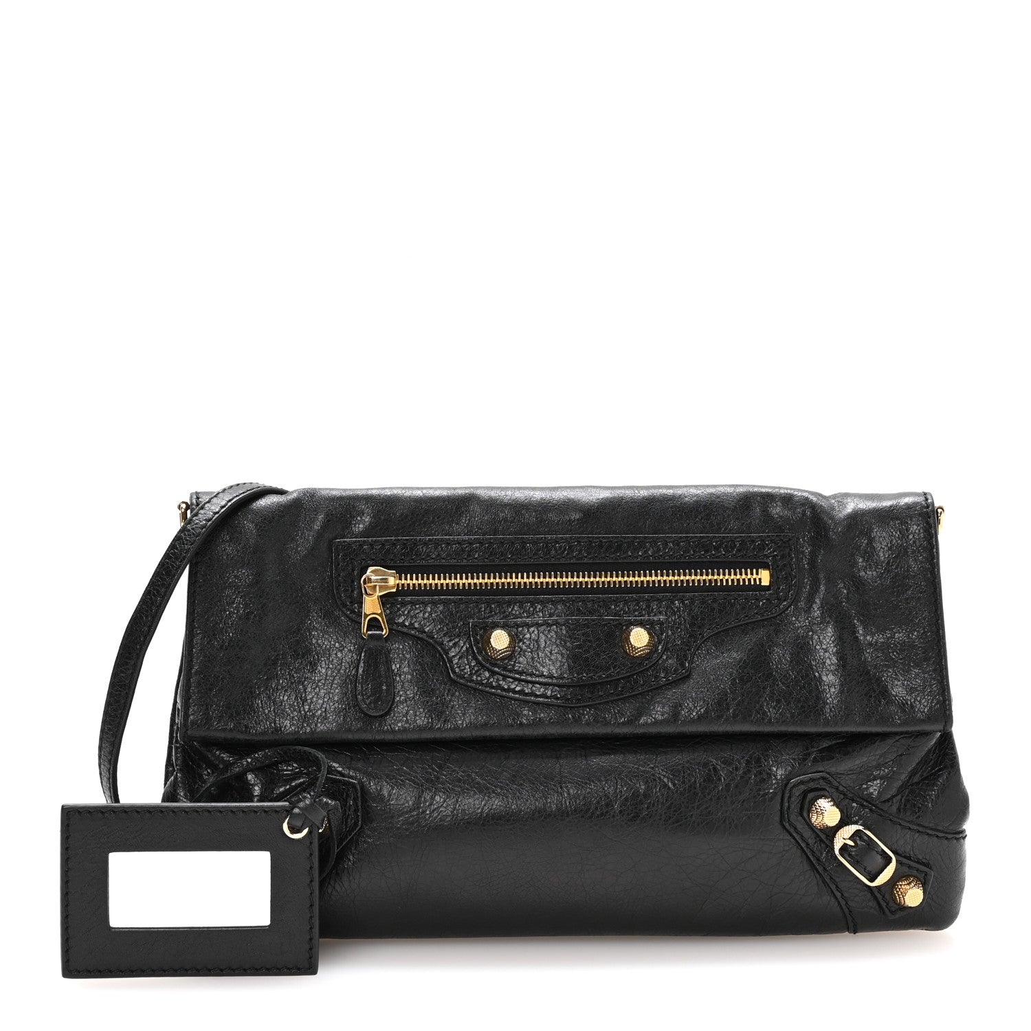 Balenciaga Agneau Giant 12 Gold Hardware Envelope Strap Clutch Black 2 of 10
