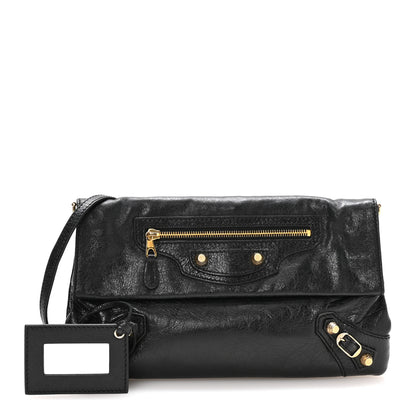 Balenciaga Agneau Giant 12 Gold Hardware Envelope Strap Clutch Black 2 of 10