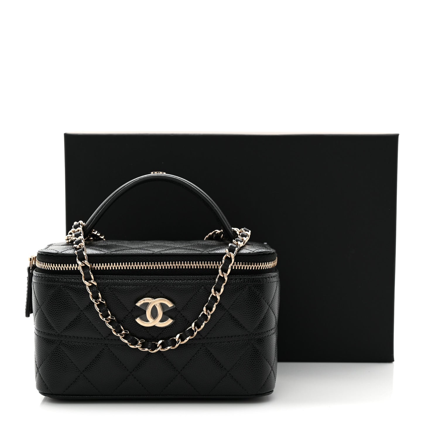 Caviar Quilted Trendy Handle Mini Vanity Black