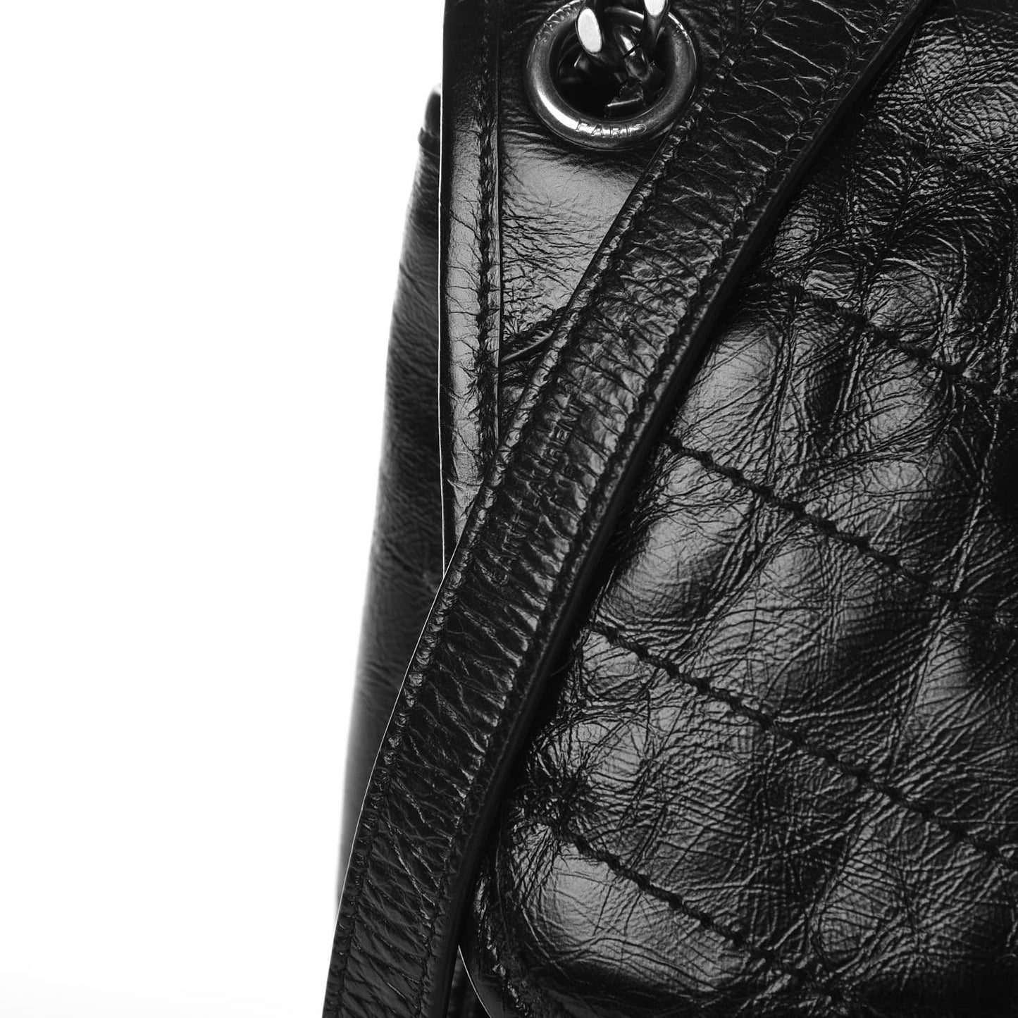 Crinkled Calfskin Matelasse Monogram Medium Niki Chain Satchel Black
