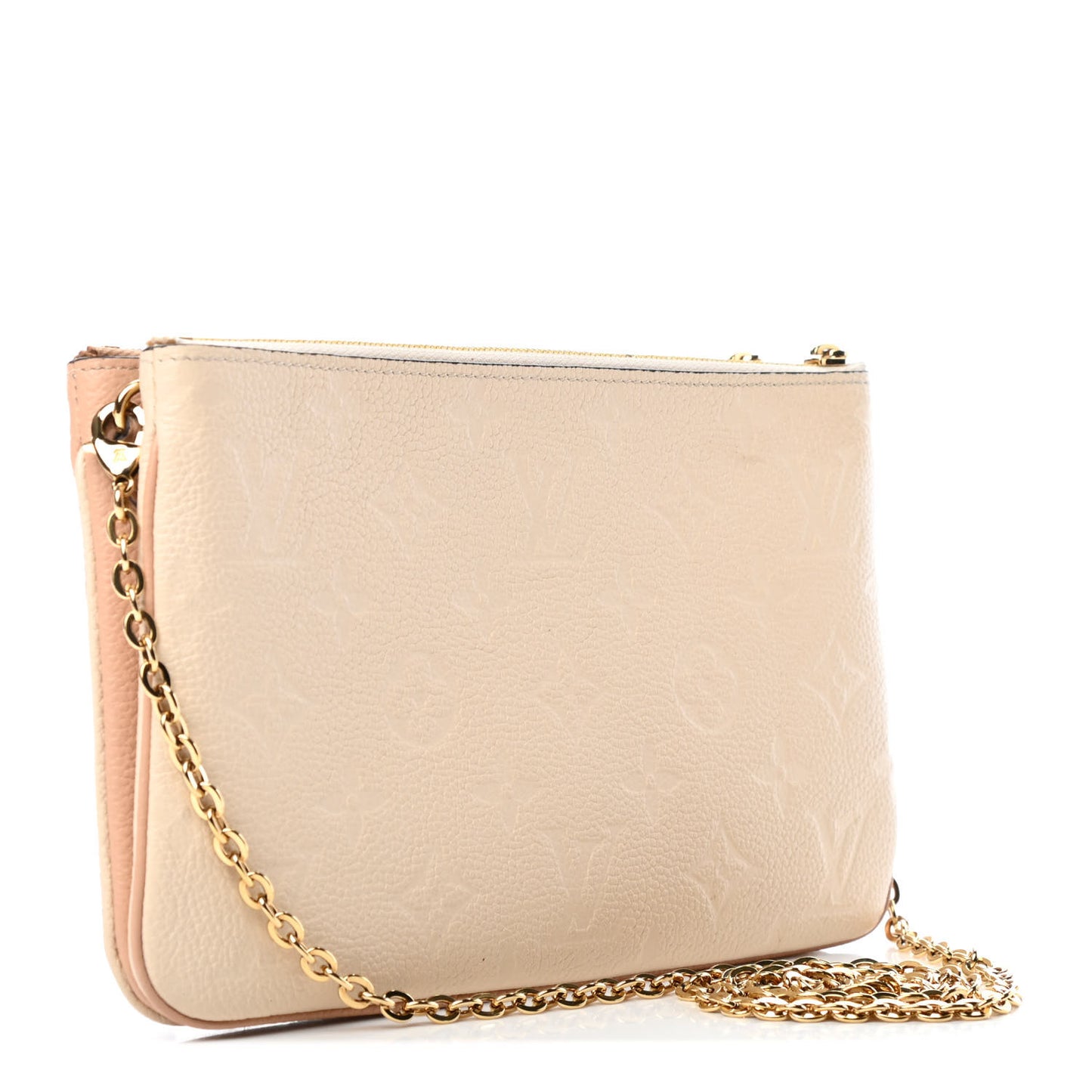 Empreinte Double Zip Pochette Beige Rose Creme