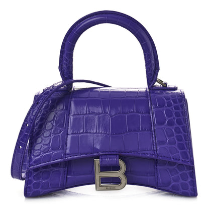 Balenciaga Shiny Calfskin Crocodile Embossed Hourglass Top Handle Bag XS Viola 1 of 8