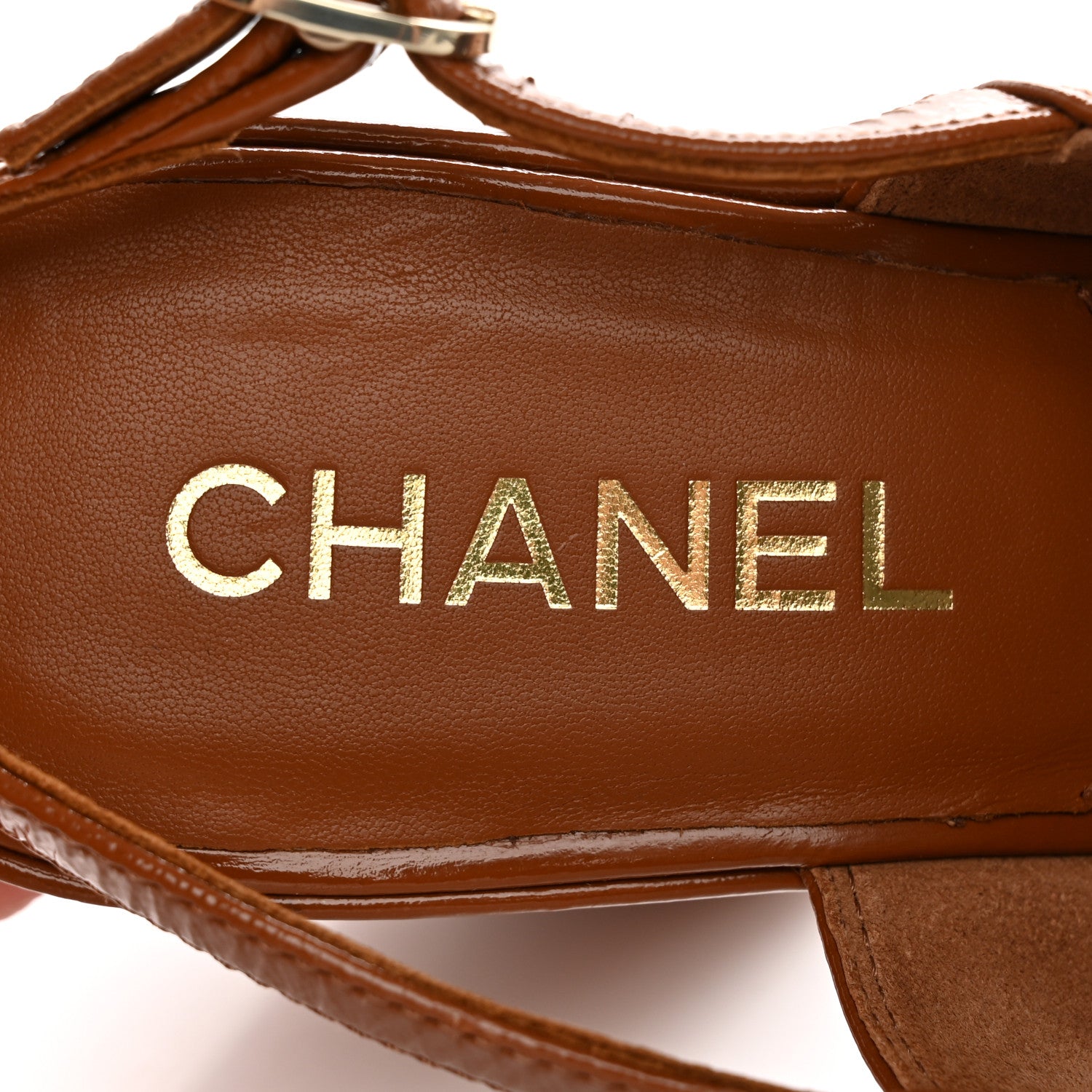 Chanel Crumpled Patent Lambskin Platform Sandals 38 Light Brown 7 of 11