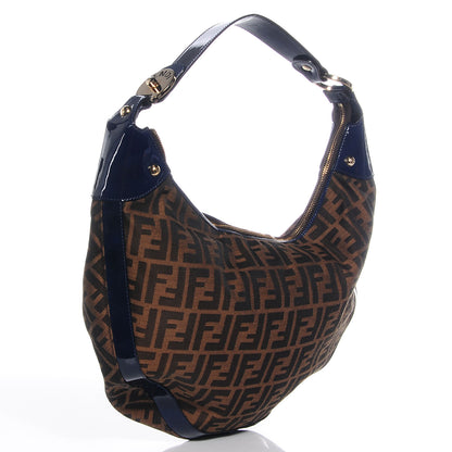 Fendi Zucca Patent Chef Hobo Tobacco Blue 3 of 9