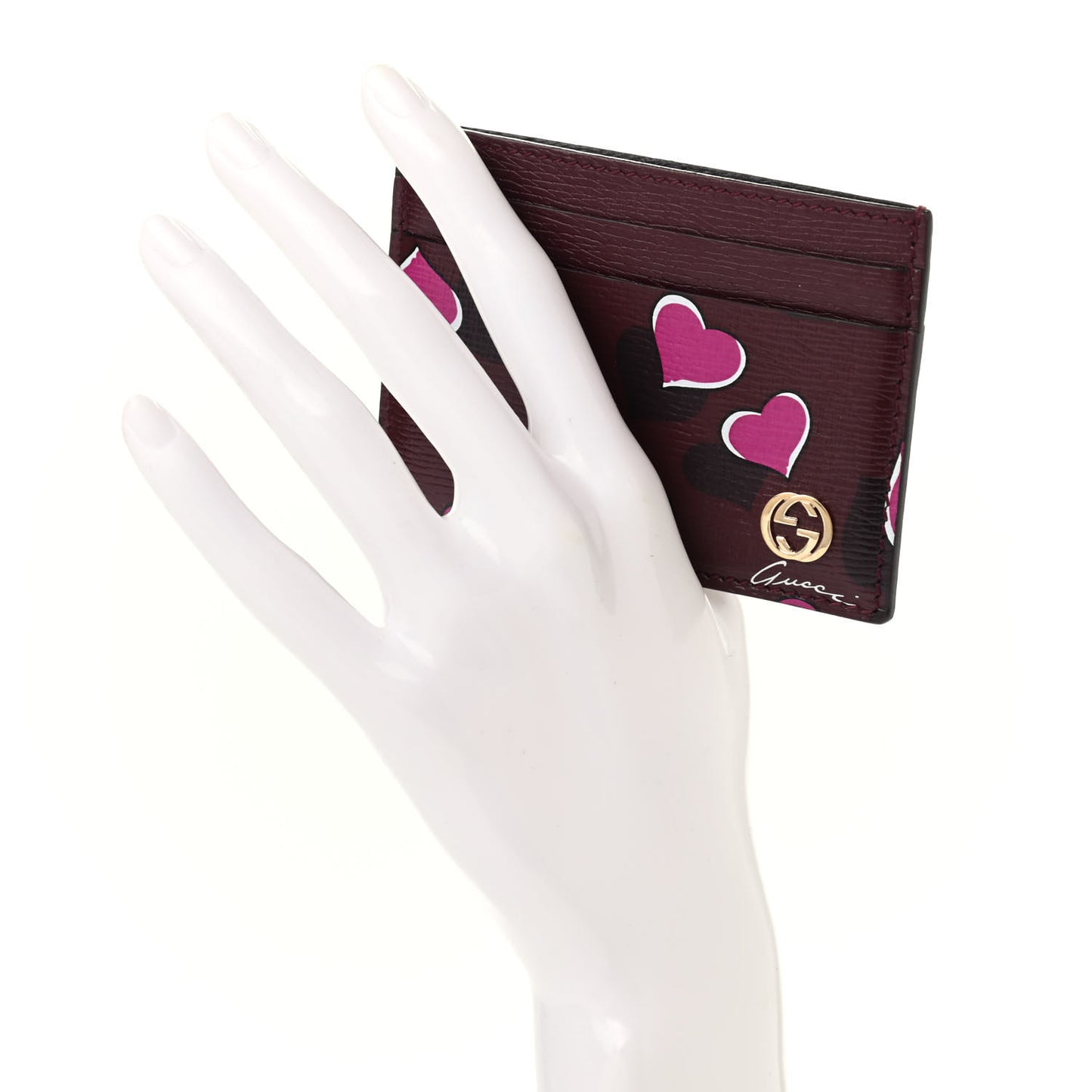 Calfskin Heartbeat Print Card Holder New Wine