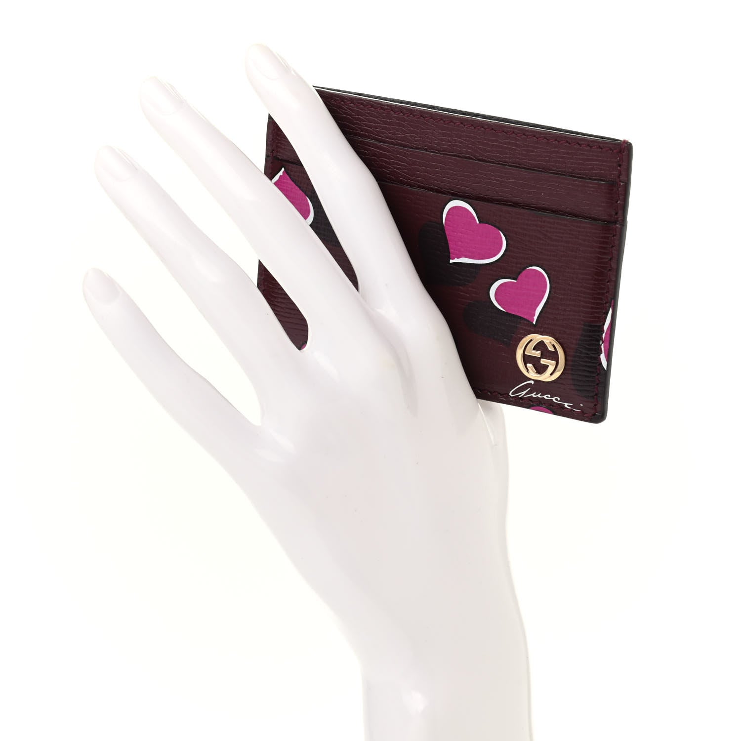 Gucci Calfskin Heartbeat Print Card Holder New Wine 2 of 6