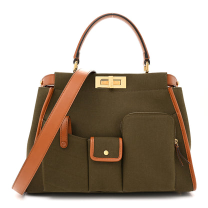 Fendi Canvas Calfskin Medium 3 Pocket Peekaboo Iconic Satchel Amazzonia Cuoio 1 of 10
