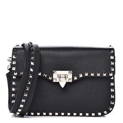 Valentino Garavani Pebbled Calfskin Medium Rockstud Flap Saddle Bag Black 1 of 9