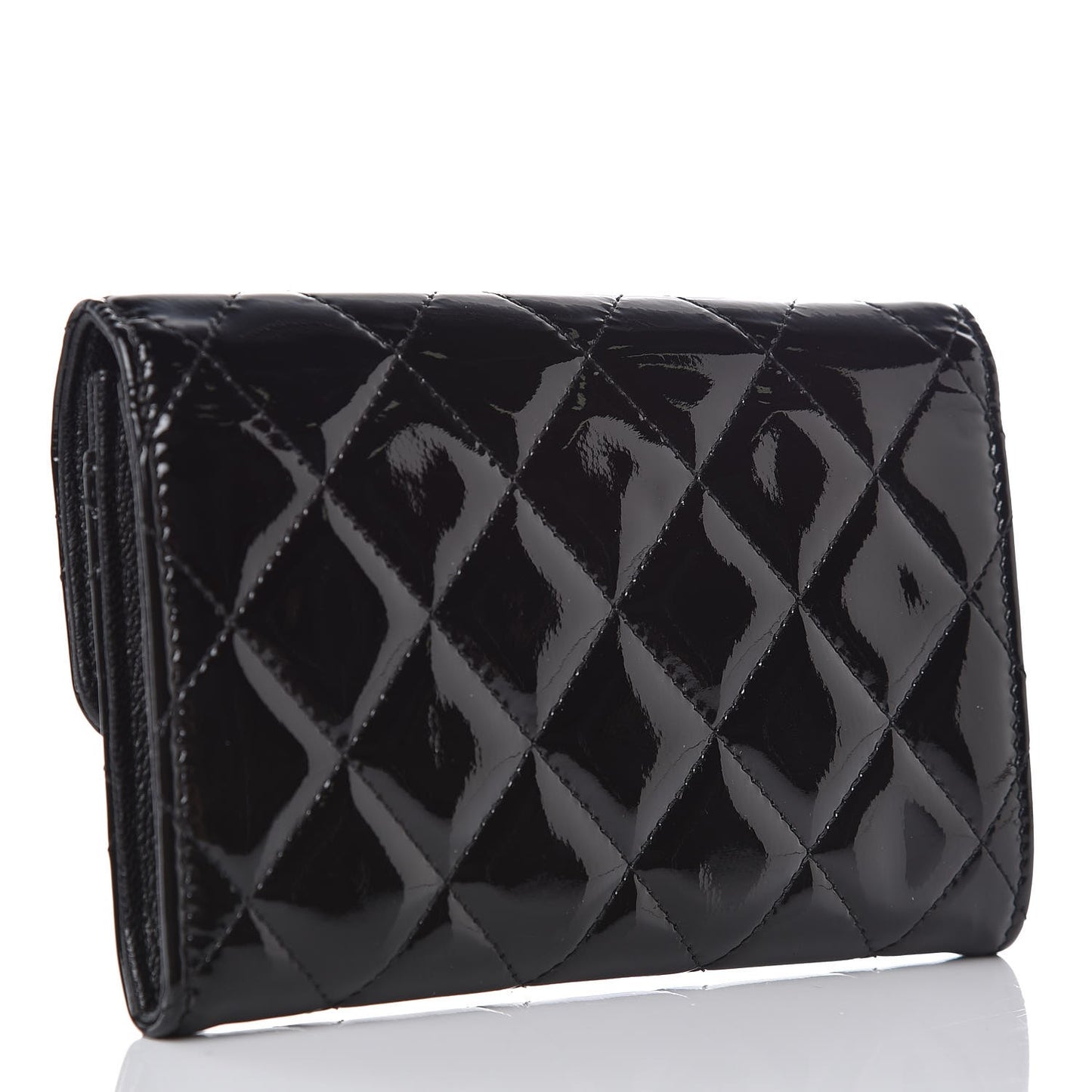 Patent Calfskin Quilted Small Flap Wallet Black