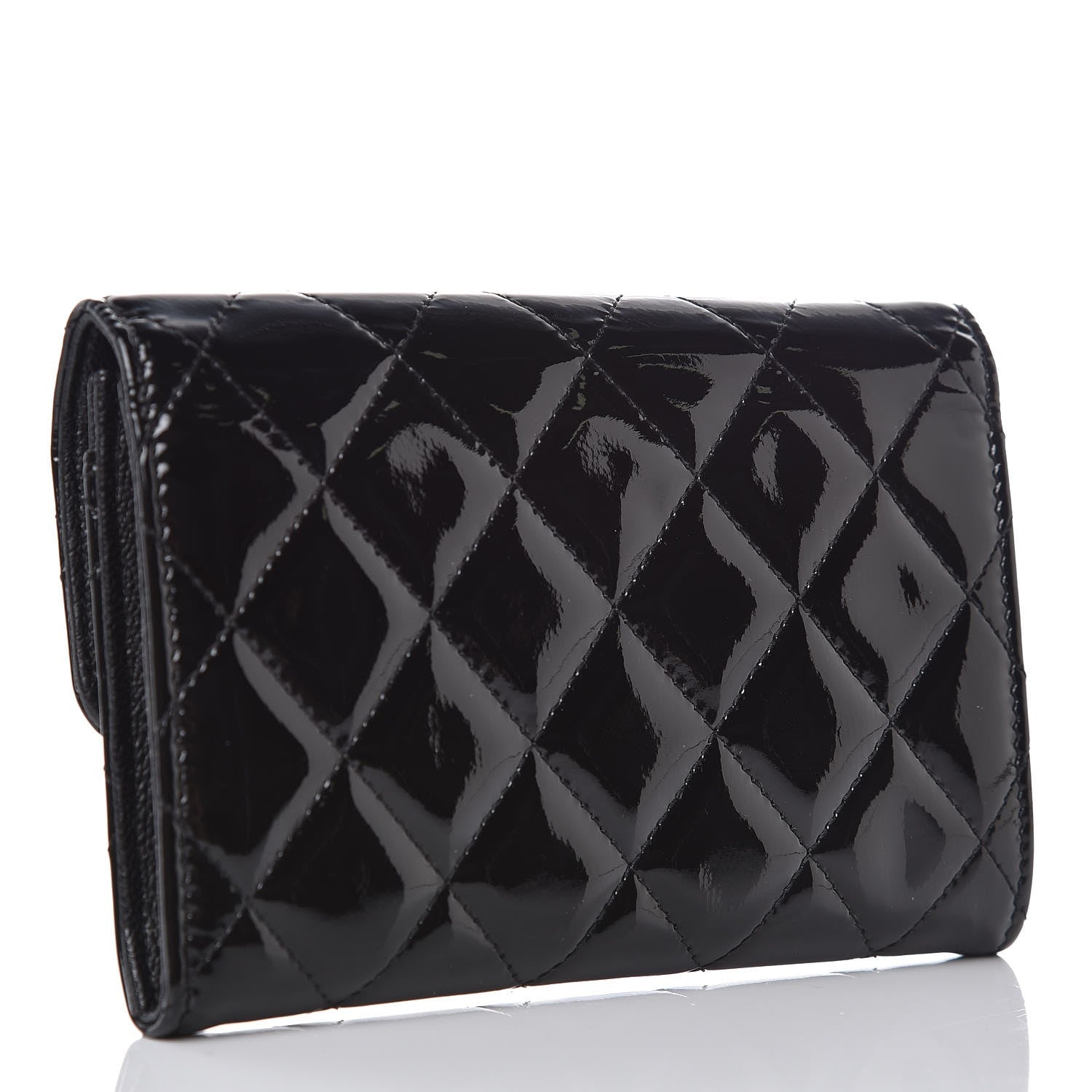 Chanel Patent Calfskin Quilted Small Flap Wallet Black 3 of 9