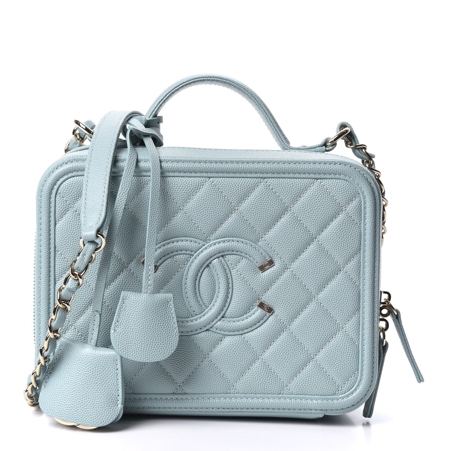 Chanel Caviar Quilted Medium CC Filigree Vanity Case Light Blue 1 of 9