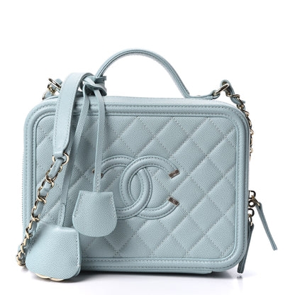 Chanel Caviar Quilted Medium CC Filigree Vanity Case Light Blue 1 of 9