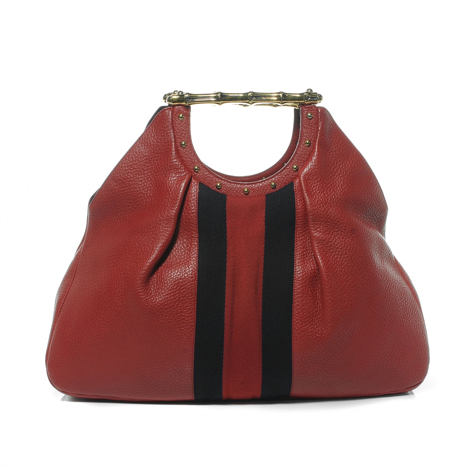 Gucci Leather Metal Bamboo Striped Tote Red 4 of 8