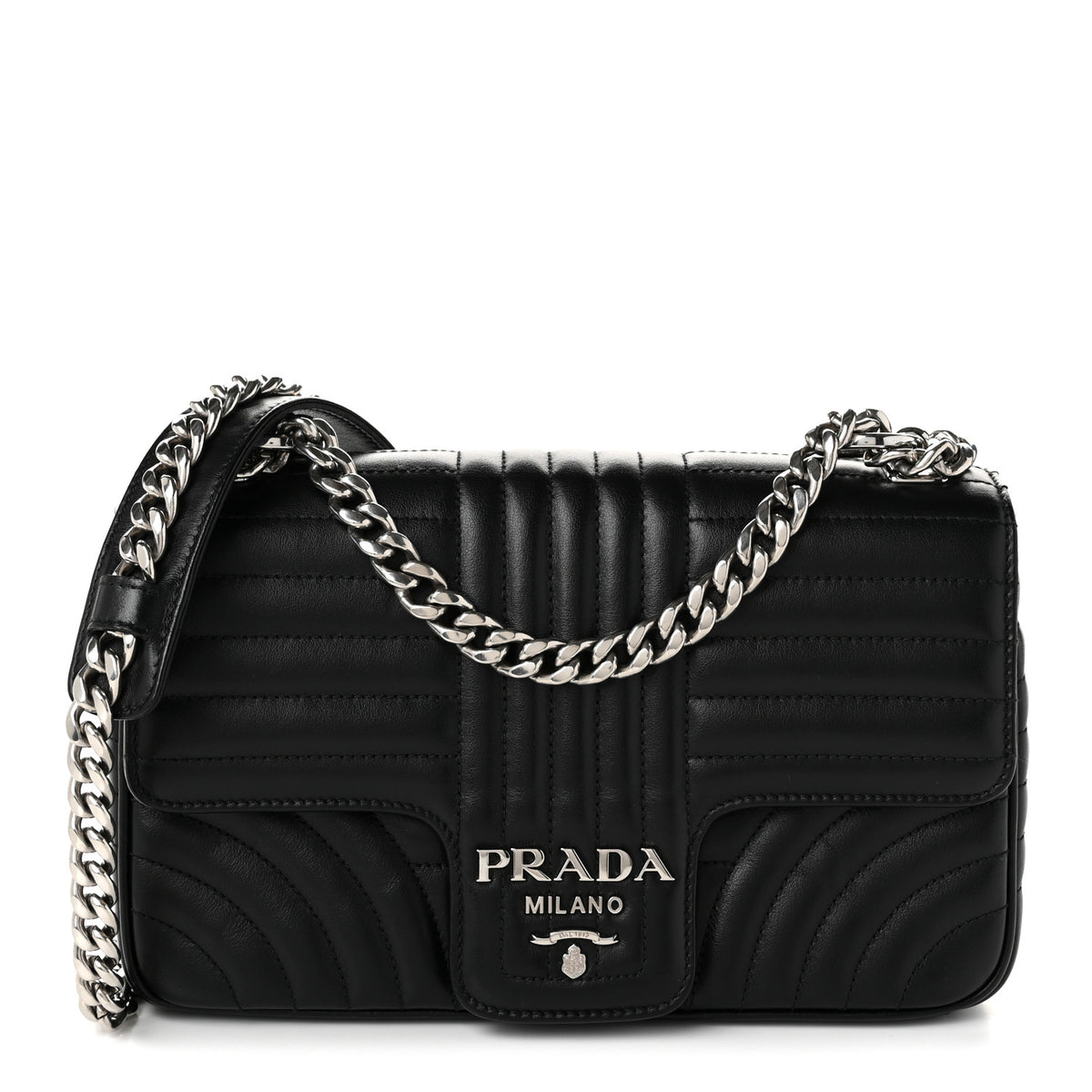 Prada Soft Calfskin Impunture Diagramme Medium Chain Flap Shoulder Bag Black 1 of 10
