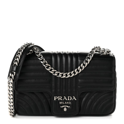 Prada Soft Calfskin Impunture Diagramme Medium Chain Flap Shoulder Bag Black 1 of 10