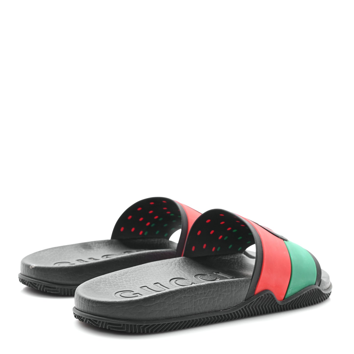 Rubber Web Womens Interlocking G Slide Sandals 40 Black Green Red