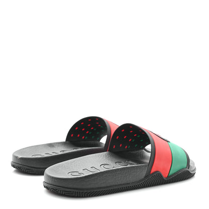 Gucci Rubber Web Womens Interlocking G Slide Sandals 40 Black Green Red 5 of 8