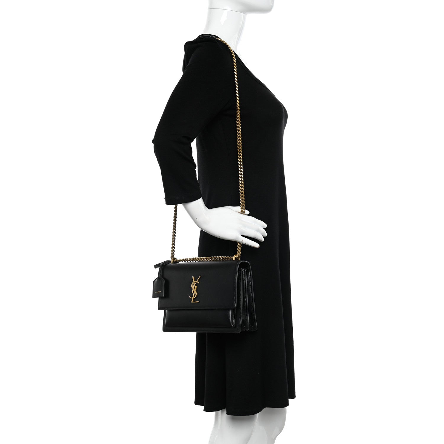 Saint Laurent Smooth Calfskin Medium Monogram Sunset Satchel Black 2 of 11