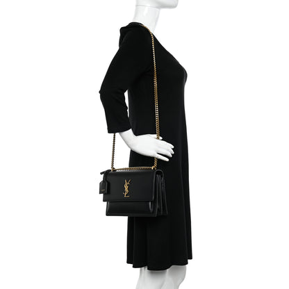 Saint Laurent Smooth Calfskin Medium Monogram Sunset Satchel Black 2 of 11