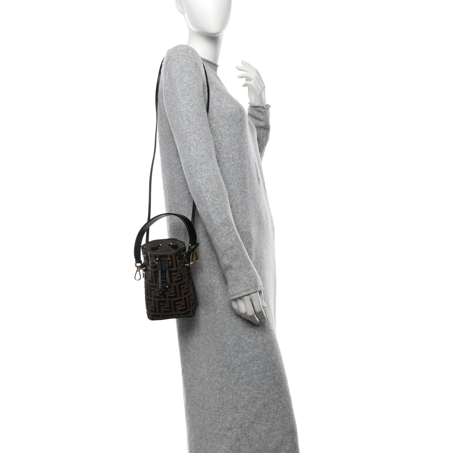 Vitello Liberty F is Fendi Bi-Color FF 1974 Embossed Mini Mon Tresor Bucket Bag Maya Black