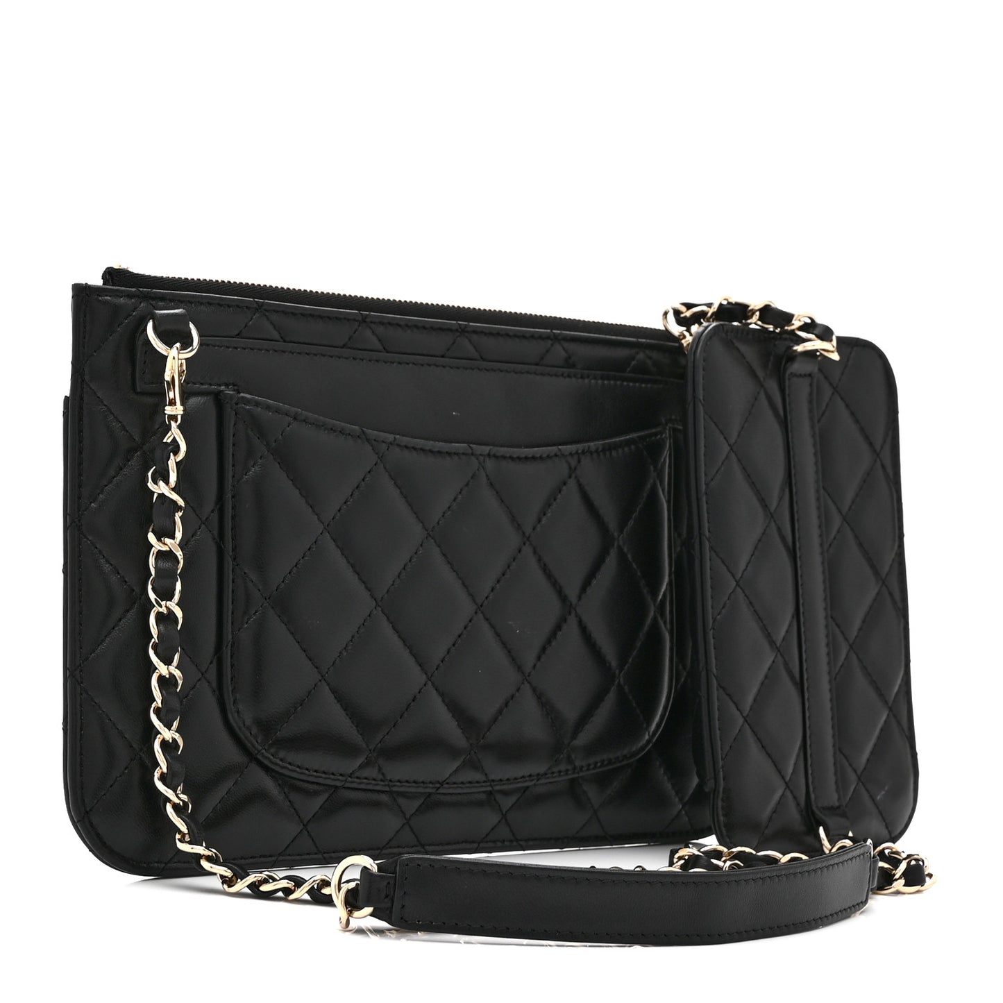 Lambskin Quilted Clutch With Chain Black