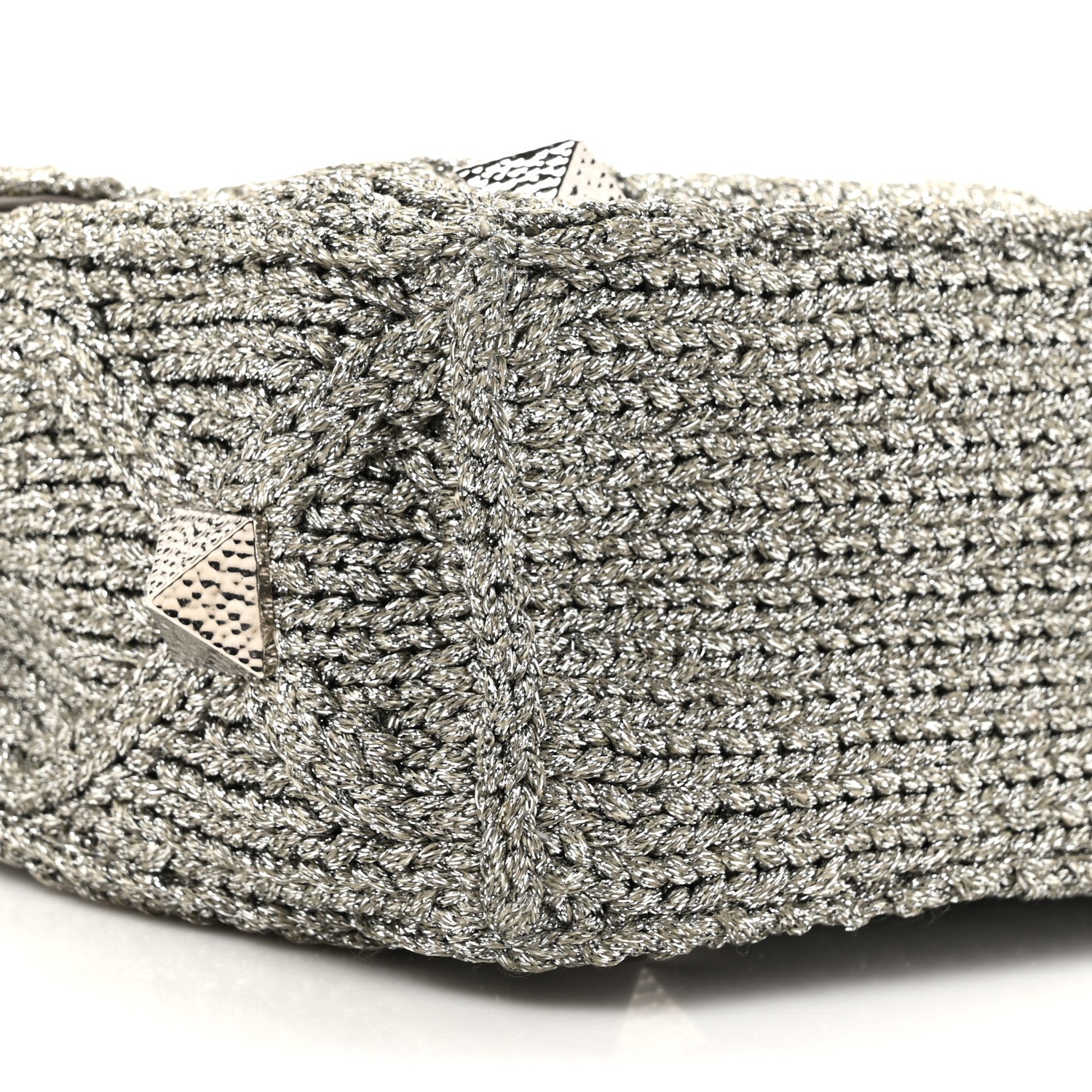 Valentino Garavani Metallic Lurex Knit Large Roman Stud Shoulder Bag Silver 8 of 9