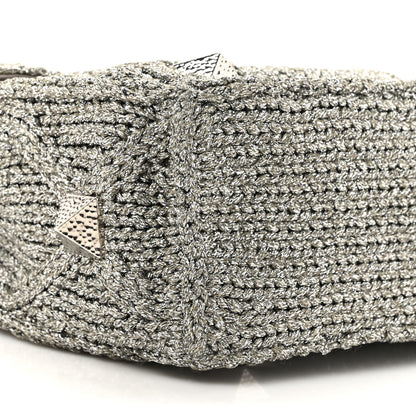 Valentino Garavani Metallic Lurex Knit Large Roman Stud Shoulder Bag Silver 8 of 9