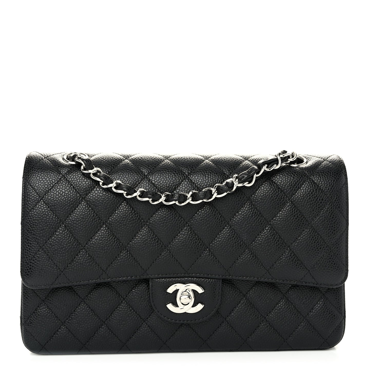 Caviar Quilted Medium Double Flap Black