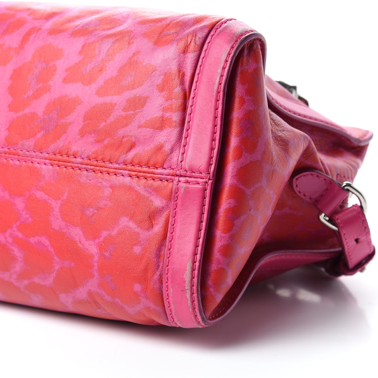 Calfskin Leopard Print Small Skull Padlock Zip Around Tote Pink