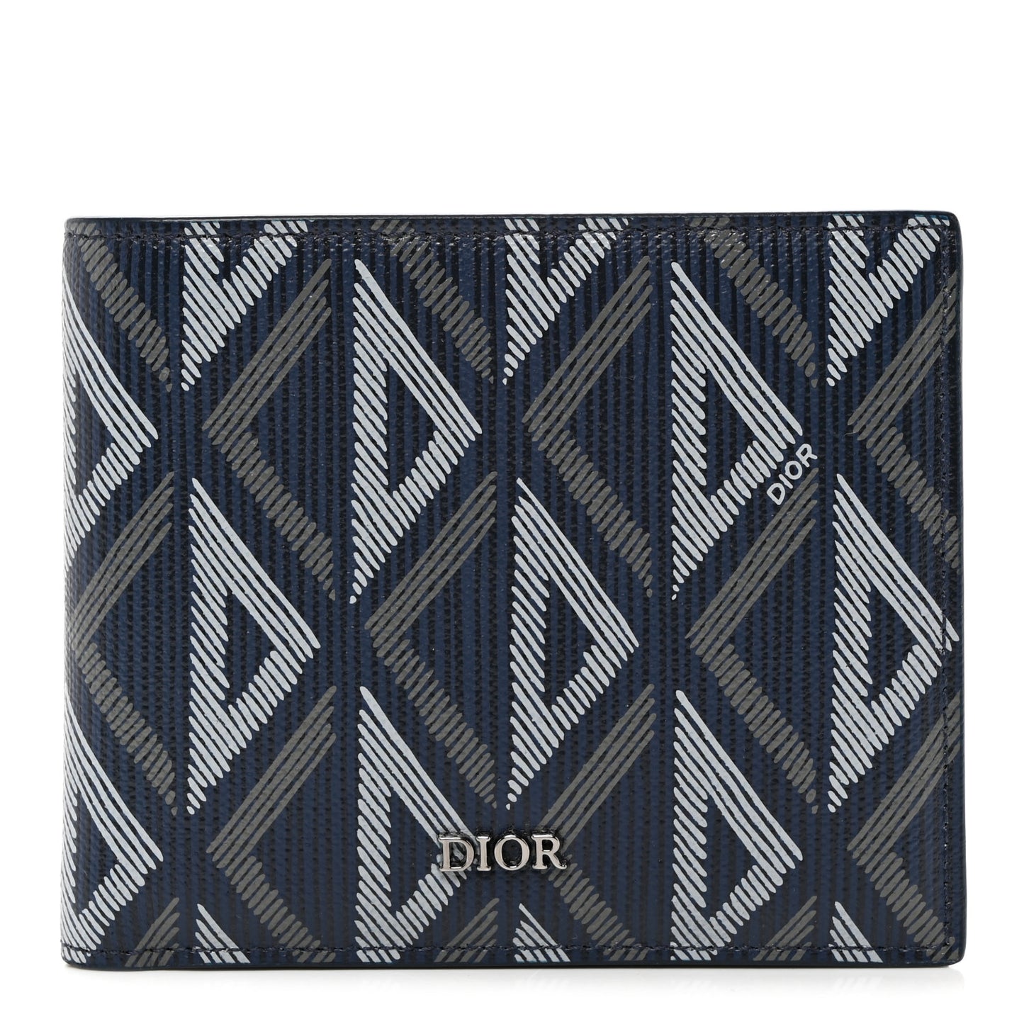 Coated Canvas Calfskin CD Diamond Bifold Wallet Navy