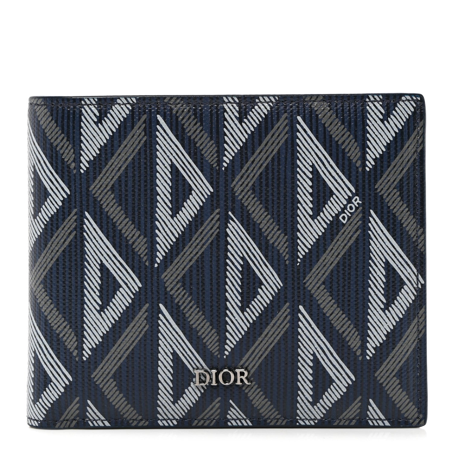 Christian Dior Coated Canvas Calfskin CD Diamond Bifold Wallet Navy 1 of 9
