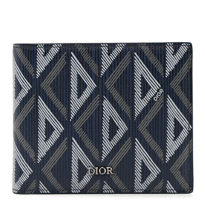 Christian Dior Coated Canvas Calfskin CD Diamond Bifold Wallet Navy 1 of 9