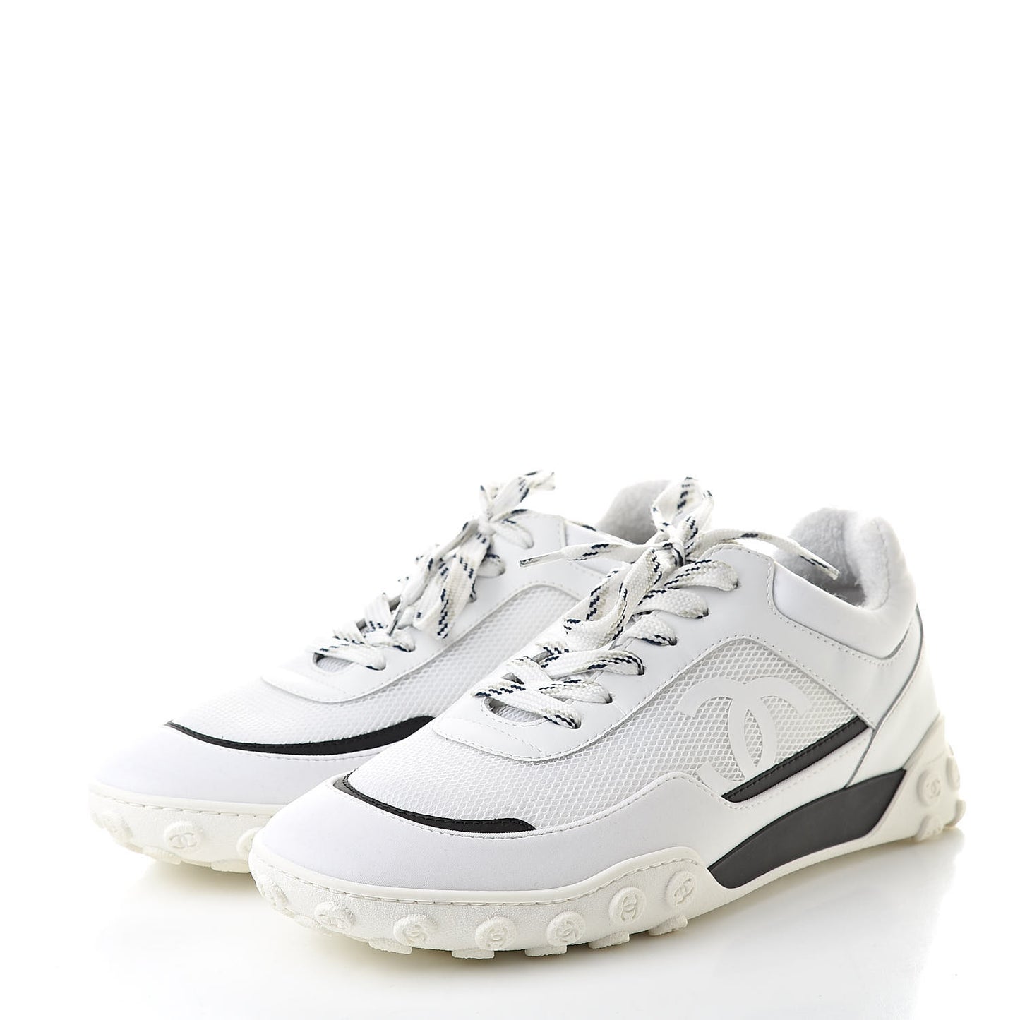 Calfskin Mesh Lycra Womens Logo Sneakers 38.5 White