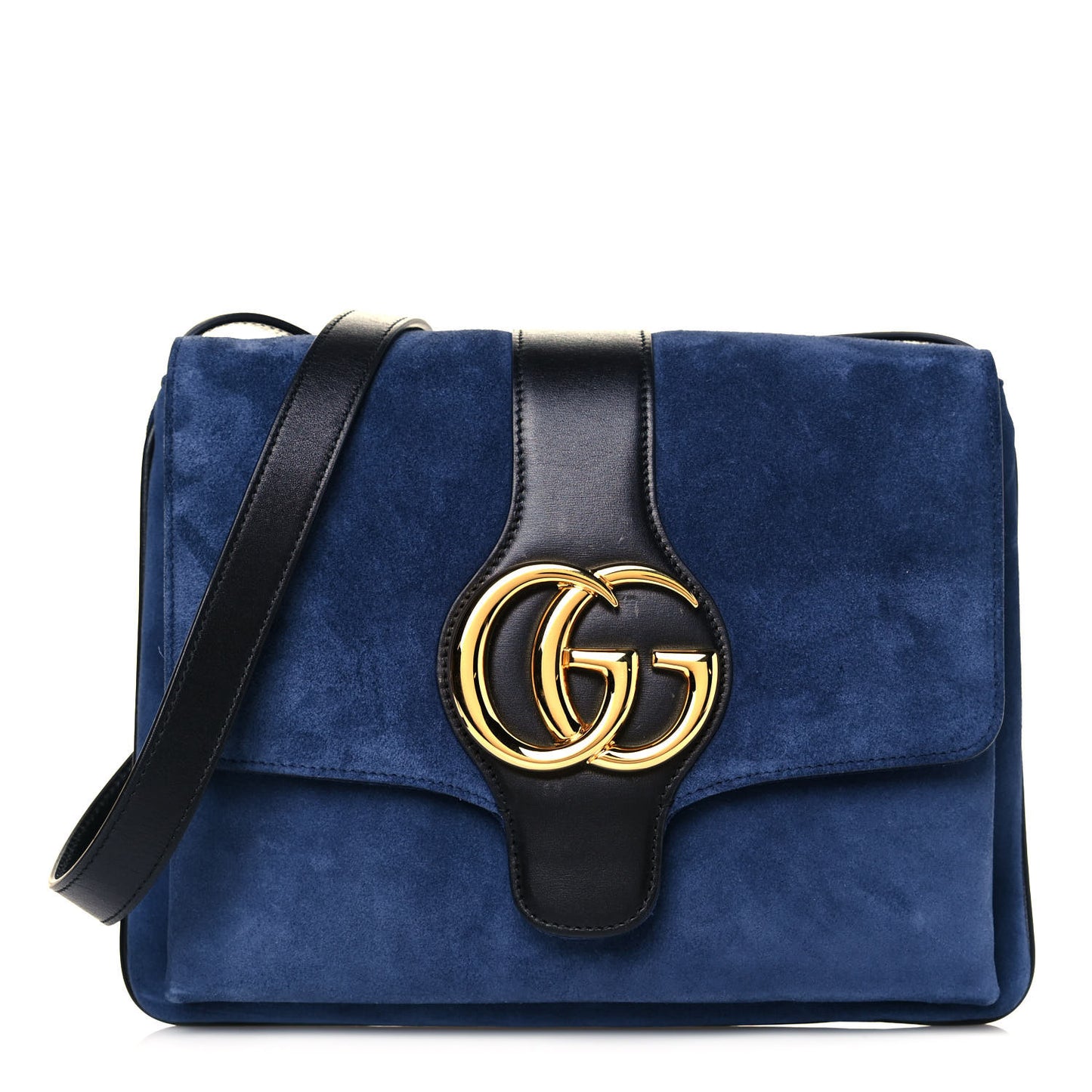 Suede Medium Arli Flap Shoulder Bag Blue Ink Black