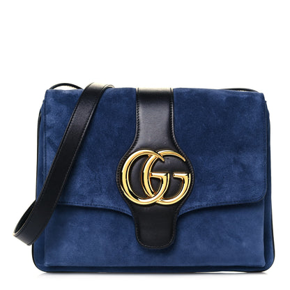 Gucci Suede Medium Arli Flap Shoulder Bag Blue Ink Black 1 of 13