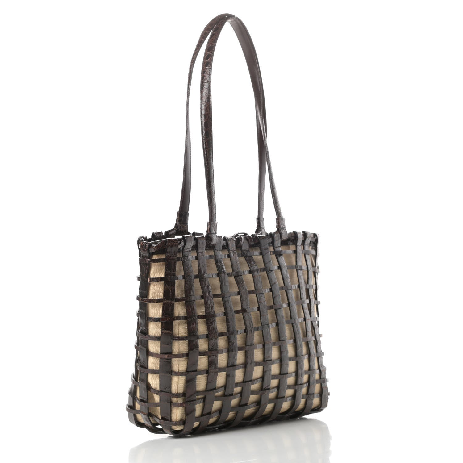 Nancy Gonzalez Crocodile Woven Tote Brown 3 of 13