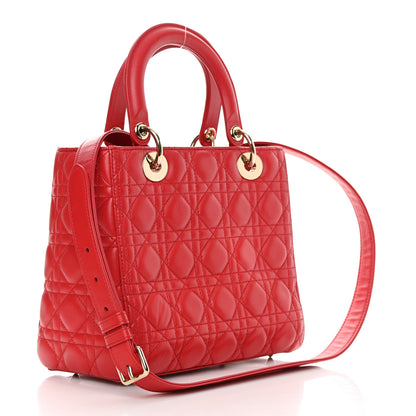 Christian Dior Lambskin Cannage Medium Lady Dior Red 3 of 14