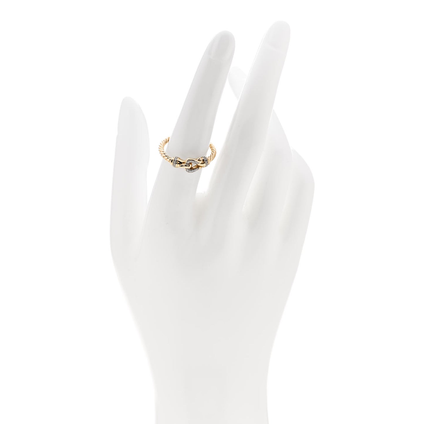 18K Yellow Gold Diamond Petite Buckle Cable Ring 54 7