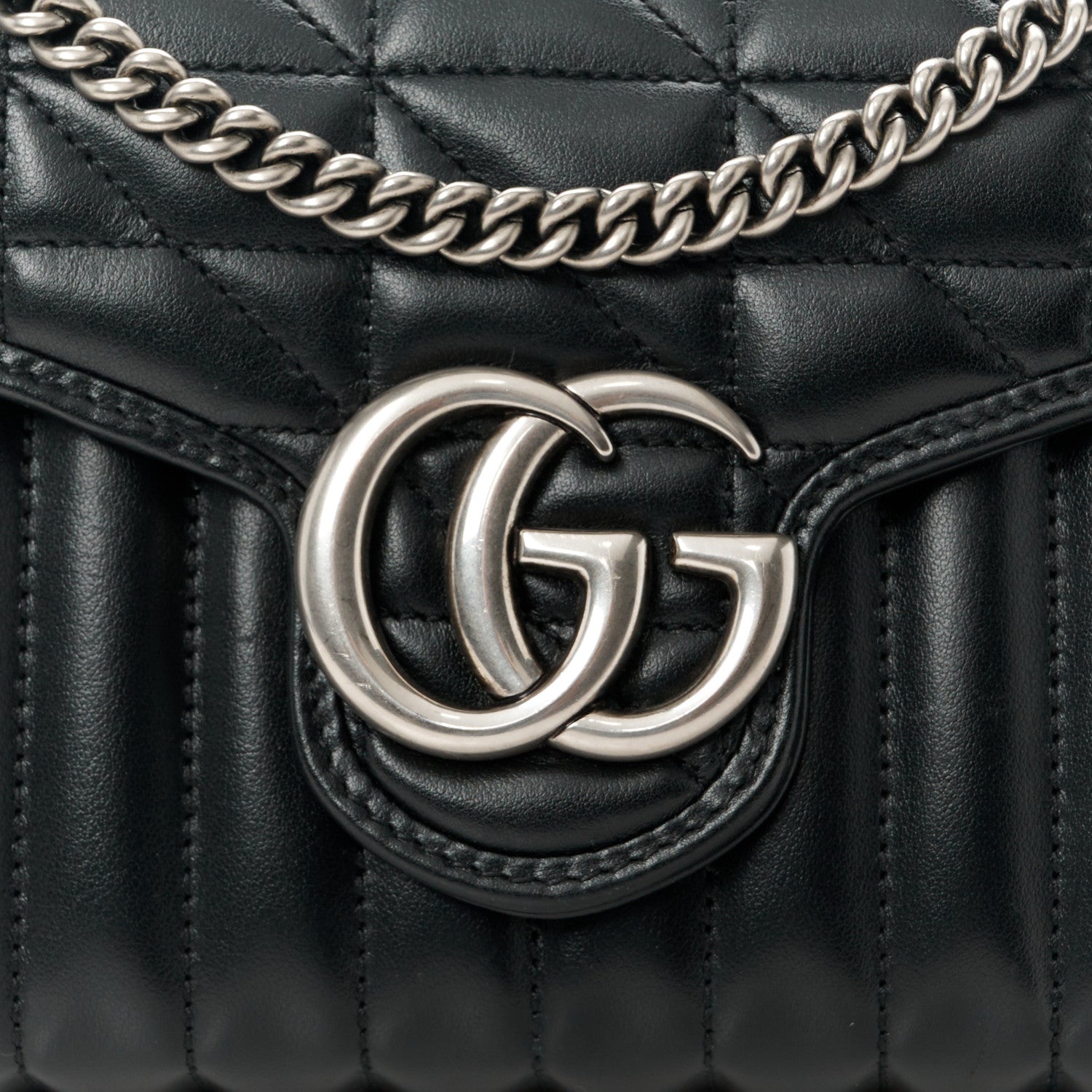 Gucci Calfskin Matelasse Aria GG Marmont Chain Wallet Black 8 of 10
