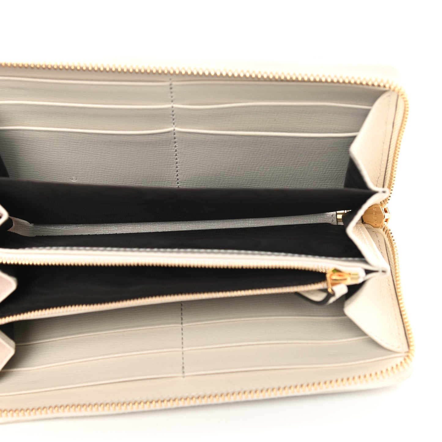 GG Supreme Monogram Azalea Calfskin Horsebit 1955 Zip Around Wallet Beige Ebony Mystic White