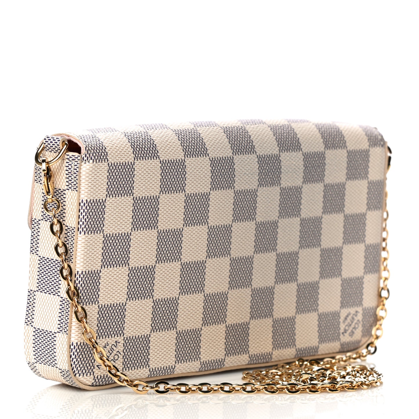 Damier Azur Pochette Felicie Chain Wallet Rose Ballerine