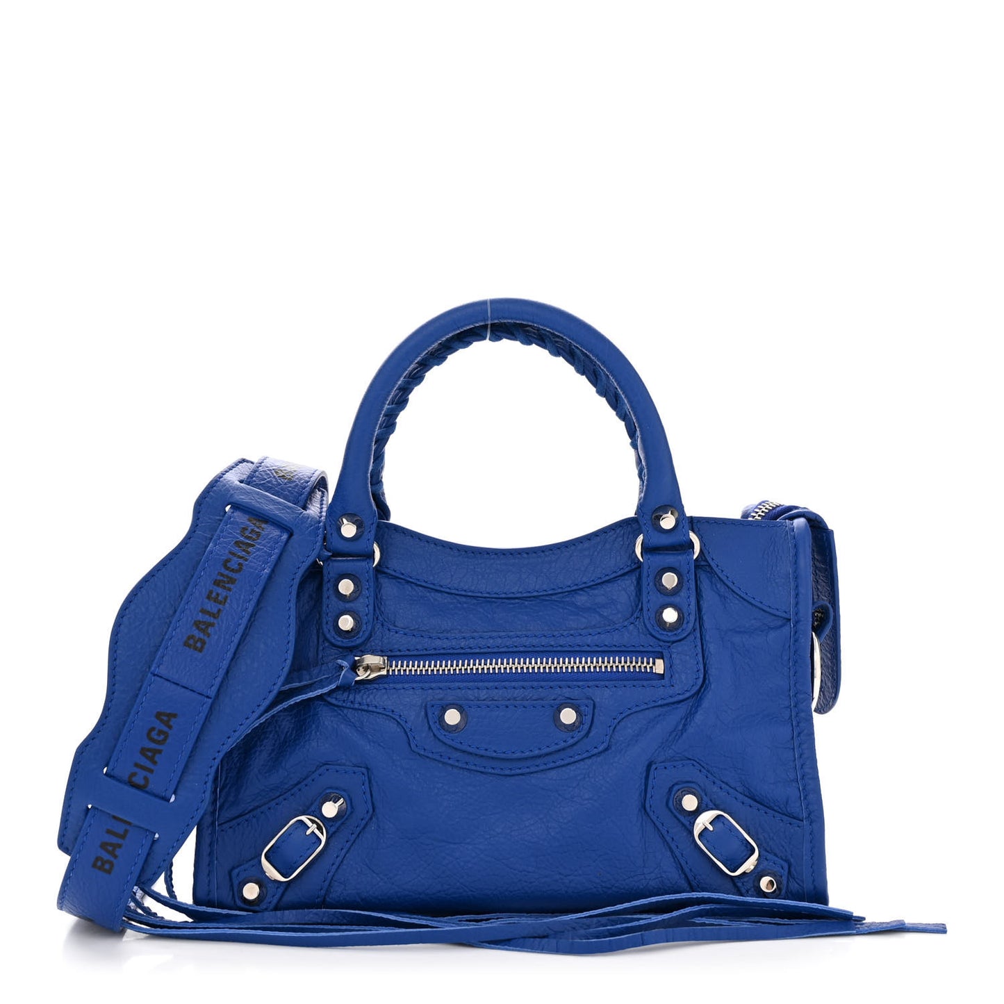 Agneau Classic Silver Hardware Mini City Logo Strap Bleu Electric Black